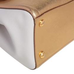 Pre Owned حقيبة يد توتس برادا غاليريا جلد سافيانو لوكس أبيض/ذهبي