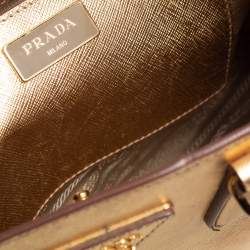 Pre Owned حقيبة يد توتس برادا غاليريا جلد سافيانو لوكس أبي ض/ذهبي