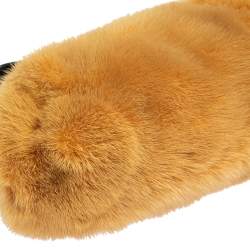 Pre Owned Prada Tan/Black Mink Fur and Leather Embellished Wristlet Clutch