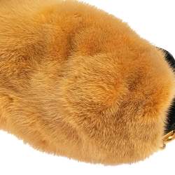 Pre Owned Prada Tan/Black Mink Fur and Leather Embellished Wristlet Clutch