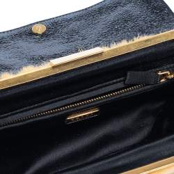 Pre Owned Prada Tan/Black Mink Fur and Leather Embellished Wristlet Clutch