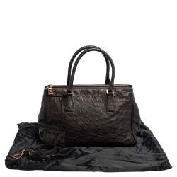 Pre Owned Prada Dark Brown Ostrich Small Galleria Tote