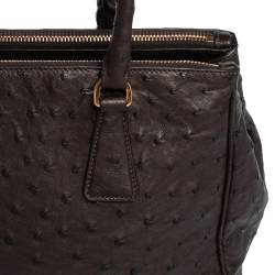 Pre Owned Prada Dark Brown Ostrich Small Galleria Tote