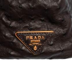 Pre Owned Prada Dark Brown Ostrich Small Galleria Tote
