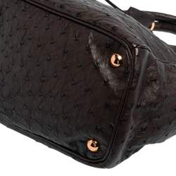 Pre Owned Prada Dark Brown Ostrich Small Galleria Tote