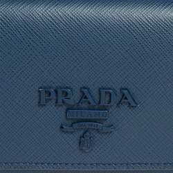 Pre Owned Prada Blue Saffiano Leather Flap Continental Wallet