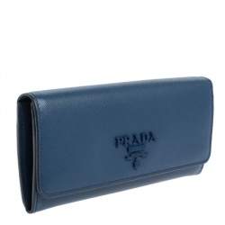 Pre Owned Prada Blue Saffiano Leather Flap Continental Wallet