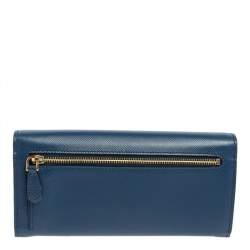 Pre Owned Prada Blue Saffiano Leather Flap Continental Wallet
