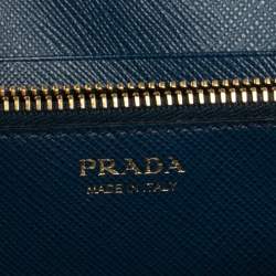 Pre Owned Prada Blue Saffiano Leather Flap Continental Wallet