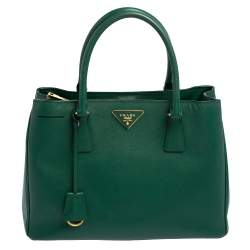 Pre Owned Prada Green Saffiano Lux Leather Medium Galleria Tote