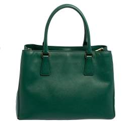 Pre Owned Prada Green Saffiano Lux Leather Medium Galleria Tote