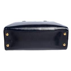 Pre Owned Prada Navy Blue Saffiano Vernice Leather Pyramid Frame Satchel