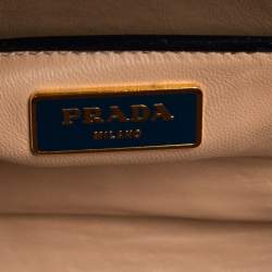 Pre Owned Prada Navy Blue Saffiano Vernice Leather Pyramid Frame Satchel