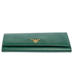 Prada Green Saffiano Leather Flap Continental Wallet