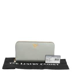 Pre Owned Prada Grey Saffiano Leather Zip Around Wallet