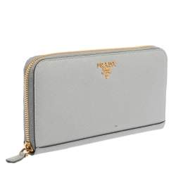 Pre Owned Prada Grey Saffiano Leather Zip Around Wallet