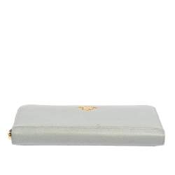 Pre Owned Prada Grey Saffiano Leather Zip Around Wallet