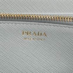 Pre Owned Prada Grey Saffiano Leather Zip Around Wallet