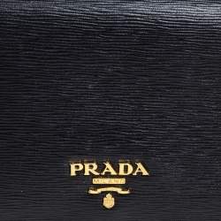 Pre Owned Prada Black Vitello Move Leather Logo Bifold Compact Wallet