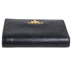 Pre Owned Prada Black Vitello Move Leather Logo Bifold Compact Wallet
