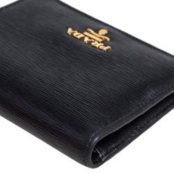 Pre Owned Prada Black Vitello Move Leather Logo Bifold Compact Wallet
