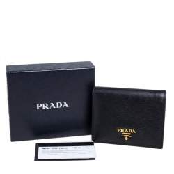 Pre Owned Prada Black Vitello Move Leather Logo Bifold Compact Wallet