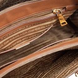 Pre Owned Prada Orange/Beige Saffiano Lux Leather Medium Galleria Tote