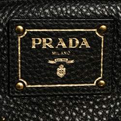 Pre Owned Prada Black Vitello Daino Leather Zip Top Hobo