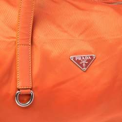 Pre Owned Prada Orange Nylon Boston Bag