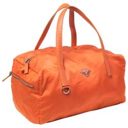 Pre Owned Prada Orange Nylon Boston Bag