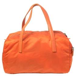 Pre Owned Prada Orange Nylon Boston Bag