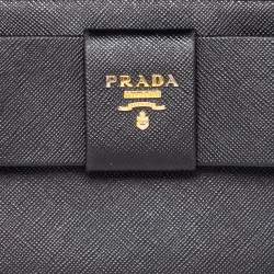 Pre Owned Prada Black Saffiano Lux Leather Bow Zip Around Wallet