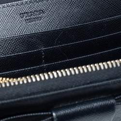 Pre Owned Prada Black Saffiano Lux Leather Bow Zip Around Wallet
