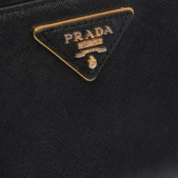 Pre Owned Prada Black Saffiano Lux Leather Zip Around Wallet