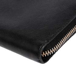 Pre Owned Prada Black Saffiano Lux Leather Zip Around Wallet