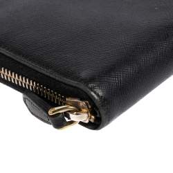 Pre Owned Prada Black Saffiano Lux Leather Zip Around Wallet