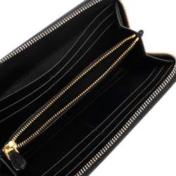 Pre Owned Prada Black Saffiano Lux Leather Zip Around Wallet