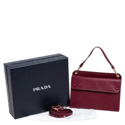 Pre Owned Prada Dark Red Saffiano Lux Leather Mini Crossbody Bag