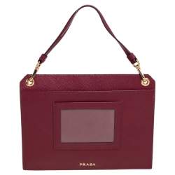 Pre Owned Prada Dark Red Saffiano Lux Leather Mini Crossbody Bag