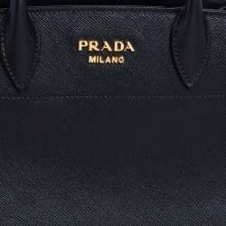 Pre Owned Prada Black/White Saffiano Lux and City Leather Esplanade Tote