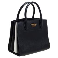 Pre Owned Prada Black/White Saffiano Lux and City Leather Esplanade Tote