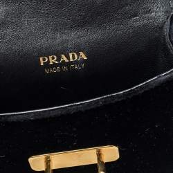 Pre Owned Prada Black Velvet and Croc Embossed Leather Micro Cahier Crossbody Bag