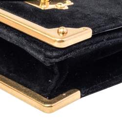 Pre Owned Prada Black Velvet and Croc Embossed Leather Micro Cahier Crossbody Bag