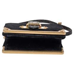 Pre Owned Prada Black Velvet and Croc Embossed Leather Micro Cahier Crossbody Bag