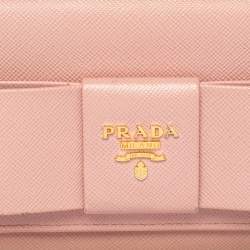 Pre Owned Prada Pink Saffiano Leather Bow Wallet