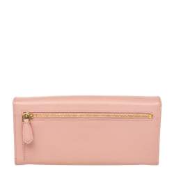 Pre Owned Prada Pink Saffiano Leather Bow Wallet