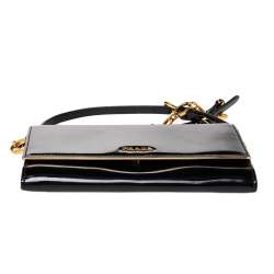 Pre Owned Prada Black Leather Flap Continental Wallet On Chain