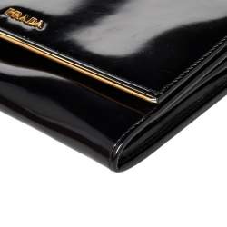 Pre Owned Prada Black Leather Flap Continental Wallet On Chain