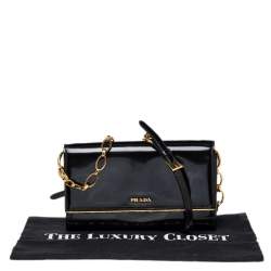 Pre Owned Prada Black Leather Flap Continental Wallet On Chain