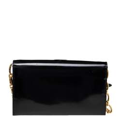 Pre Owned Prada Black Leather Flap Continental Wallet On Chain